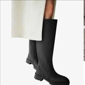 Zara Shoes | AW20 Rubberised Flat Rain Tall-Leg size 38 Boots / Booties, Black,